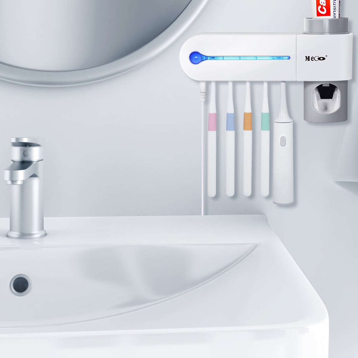 Vinkki UV Toothbrush Sanitizer Wall Mounted Bathroom LED UV Toothbrush Holder Toothbrush Organizer 2000mAh Charging Timing Function 4 Slots for Family Ladies Men Baby Kids Bathroom